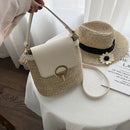 Straw Weave Women Bucket Handbags Summer Beach Totes Shoulder Bags (White)