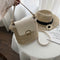 Straw Weave Women Bucket Handbags Summer Beach Totes Shoulder Bags (White)