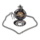 Retro Black Steampunk Mens Skeleton Mechanical Windup Hollow Pocket Watch