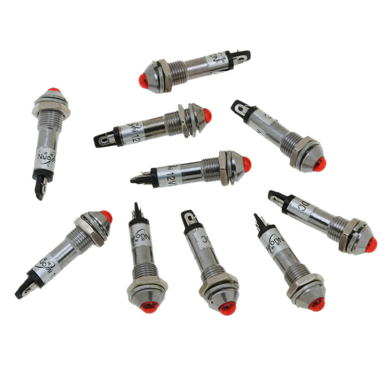 10pcs 8mm 12V Red LED Metal Indicator Pilot Light XD8-2