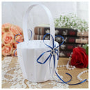 Double Heart Wedding Flower Girl Basket White Satin Rhinestone Decor Deep B X6I2
