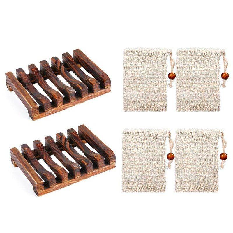 2Pcs Natural Handmade Wooden Soap Dish Soap Holder Soap Case For Bathroom Shower