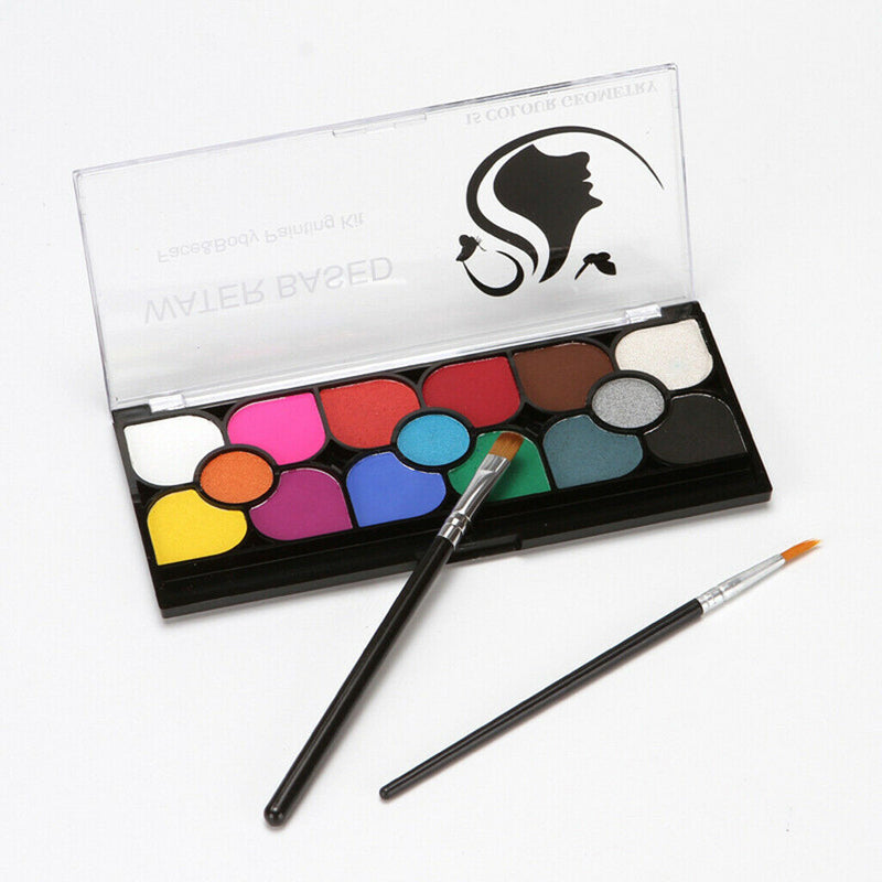 15 Color Non Toxic Face Paint Palette Adults Kids Painting Brush Art Fancy Dress