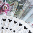 Hollow Out Rib Peony Print Lace Trim Folding Fabric Hand Fan Colored T2X4