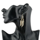 Fashion Leaf Pattern Feather Dangle Rhombus Drop Earrings for Women Black