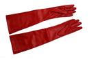 Pair of Stylish Red Solid Color PU Leather Long Gloves For Women