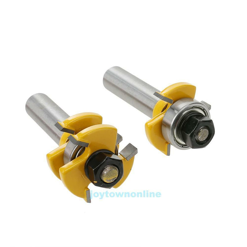 2pc Alloy Tongue Groove Router Bit Set 1/4" x 1/4" - 1/2" Shank Woodworking Tool