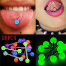 20PCS/Set Luminous Ball Flexible Barbell Stud Tongue Ring Bars Body Piercing ME