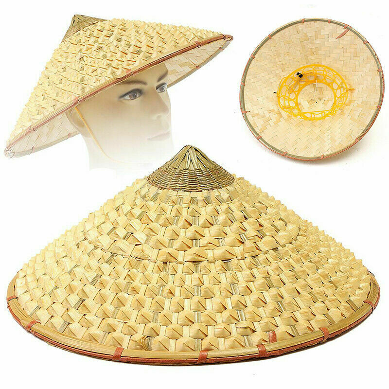 Vietnamese Japanese Coolie Straw Bamboo Cone Sun Hat Garden Farmer Fishing R8X2