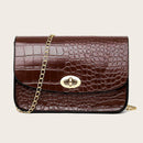 Crocodile Leather Messenger Bag Women Retro Purse Shoulder Handbag (Brown)