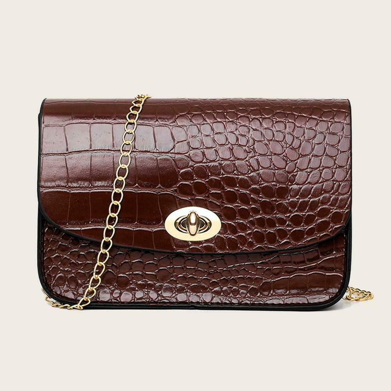 Crocodile Leather Messenger Bag Women Retro Purse Shoulder Handbag (Brown)