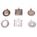 72pcs 3 Styles Round Oval Square Pendant Trays with Glass Cabochon Crafts  FT