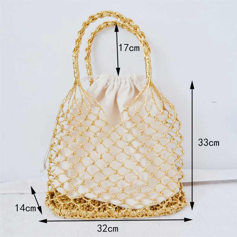 Bright Paper Ropes Hollow Woven Bag Straw Bag Female Reticulate Handbag Net M2I8