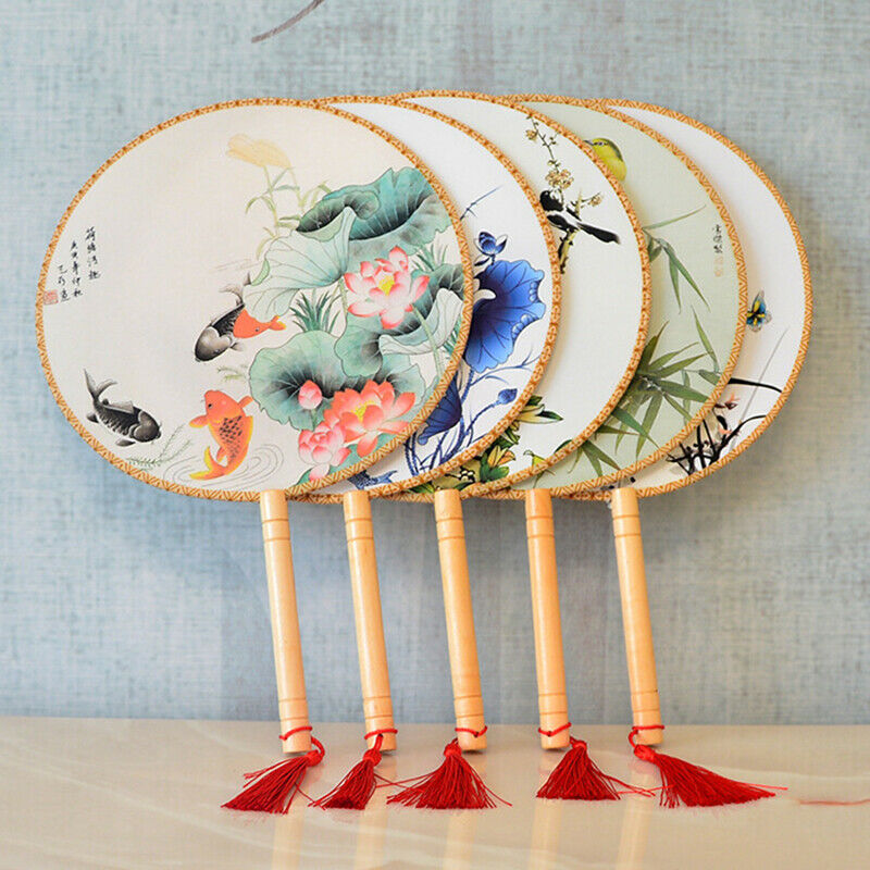 Chinese Style Round Hand Held Folding Silk Fan For Wedding Event Party GiftsJ Bj