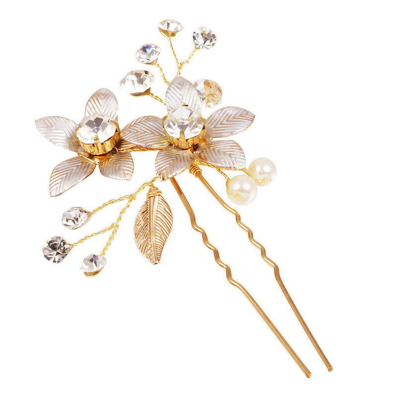 Crystal Pearls Floral Vine Hair Pin Clip Wedding Bride Girls Prom Accessory