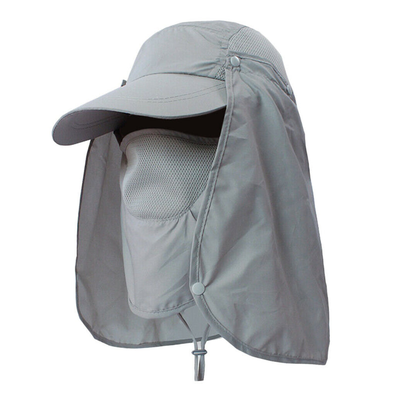 Outdoor Fishing Hat with Face Neck Flap Cover Baseball Sun Hat Gray
