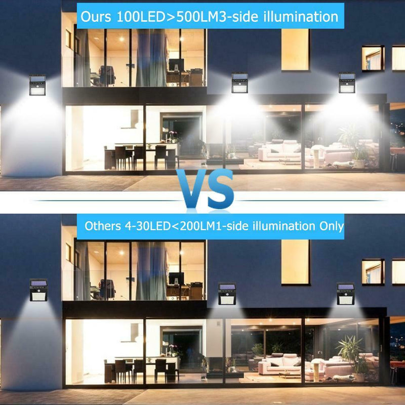 3pcs 100LED Solar Power Motion Sensor Wall Light Outdoor Garden Yard Lamp A