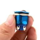 1PC 19mm waterproof blue momentary metal push button switch flat top!QFSHWC3C