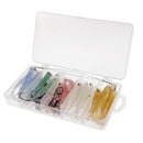 50pcs Soft Plastic Bass Fishing Lure Bait with Jig Head Worm Hooks Lure Box