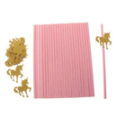 25xGold Unicorn Pink Sipping Straw 20xCake Topper Girls Birthday Party Decor