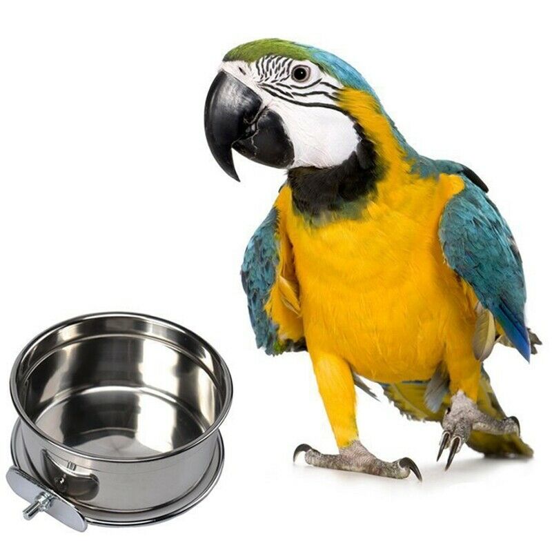 2-Pack Bird Parrot Feeding Cups with Clamp Stainless Steel Food Water Bowls J1N9