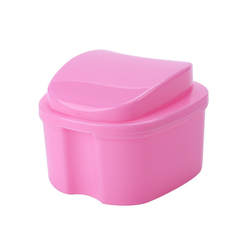 Dental False Teeth Storage Box with Hanging Net Container Organizer (Pink)