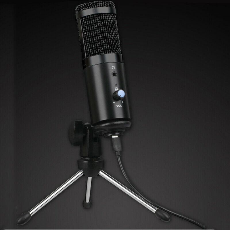 USB Microphone Wired Condenser Mic with Tripod Stand for PC Laptop Gaming bs