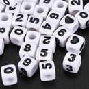 300 White Mixed Number & Symbol Cubic Beads 7x7mm(1/4 inchx1/4 inch)