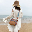 Boho Rattan Bag Straw Beach Bag Women Ethnic Shoulder Bag With Colorful Str