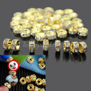 50X 6mm Bling Crystal Rhinestones Spacers Beads Golden Tone For Jewelry Making