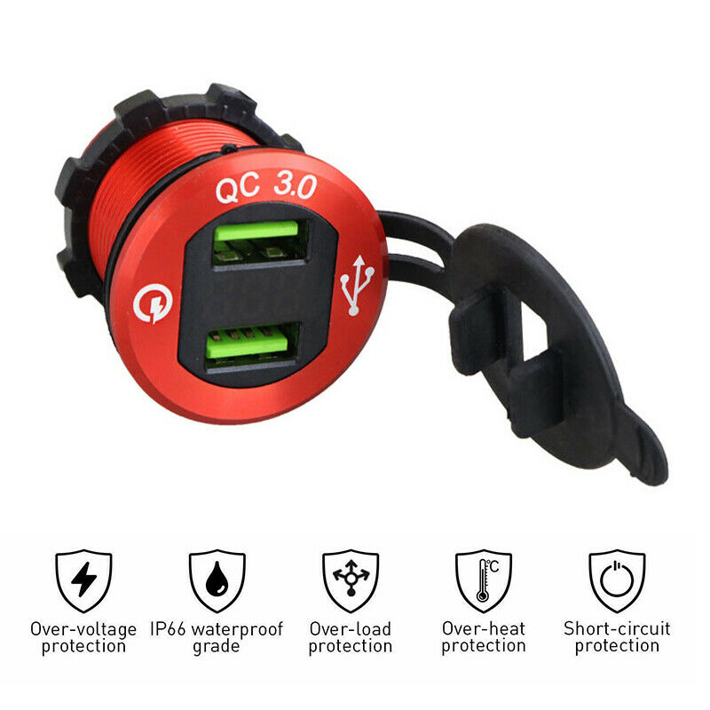 Fast Car Charger Socket Outlet QC 3.0 Dual USB Port 12V/24V For Car Truck Boat