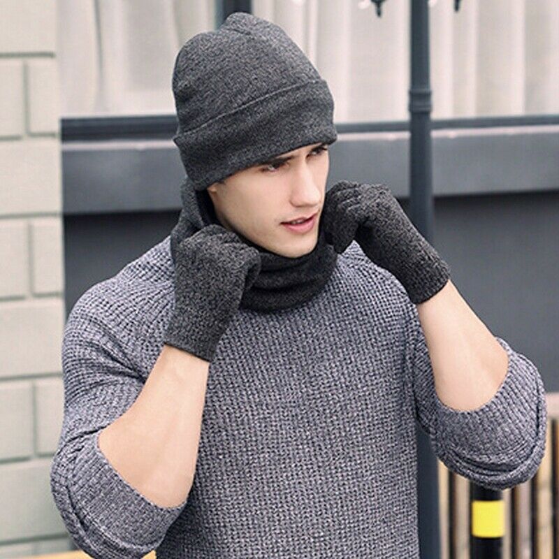Winter Warm Beanie Hat + Scarf + Touch Screen Gloves, Unisex Thermal Winter A9P5