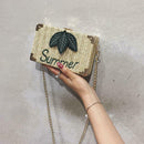 Straw Leaf Letter Decor Shoulder Handbags Women Box Crossbody Bags (Khaki)
