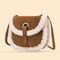 Fashion Shoulder Saddle Bag Women Splicing Fleece PU Messenger Tote (Brown)