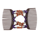 Women Double Hair Slide Comb Clips Wooden Beads Elastic Easy Bun Maker Party