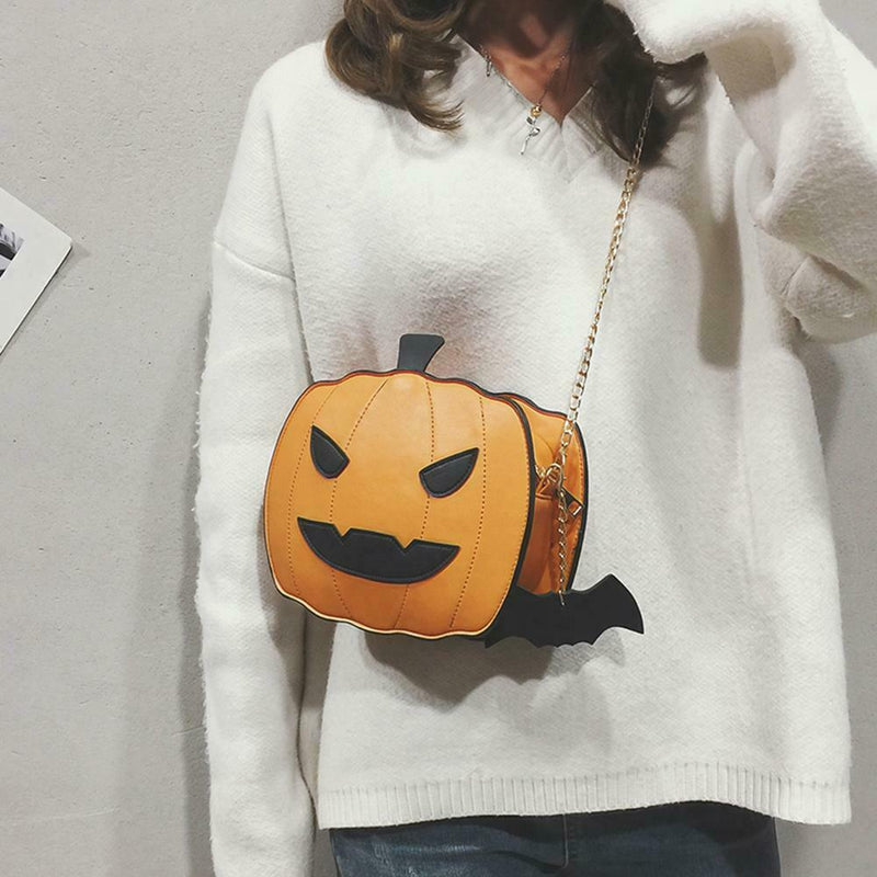 Cartoon Cute Pumpkin PU Leather Women Chain Shoulder Crossbody Bag (Yellow) SN9F