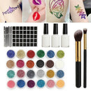 Body Art Glitter Tattoo Kit 118 Pattern Stencils Powder Brush Glue Temporar