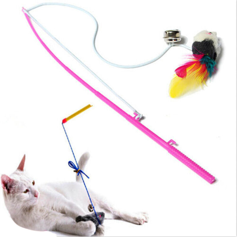 Durable Pet Cat Bell The Dangle Faux Mouse Rod Roped Funny Fun Playing ToyBDA Gw
