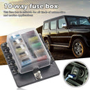 Plastic Cover Fuse Box Holder LED Indicator 10 Ways Blade Block for Car Boat