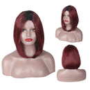 Fashion Wig Natural Short Straight Short Hair Wigs Wine Red Women's Wig with Cap