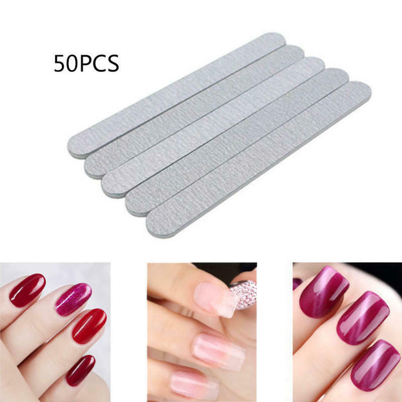 50 x Nail Files 100/180 Grey Round Double Side Grit Nail Art Tools Manicure WWZ