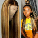 Women Fashion Brown Highlight Ombre Human Hair Wigs Long Brazilian Hair Wigs US