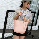4pcs/set Litchi Leather Tassel Women Tote Shoulder Handbag Card Bags (Pink)