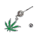 Women's Fashion Navel Piercing Maple Leaf Pendant Green I2P7