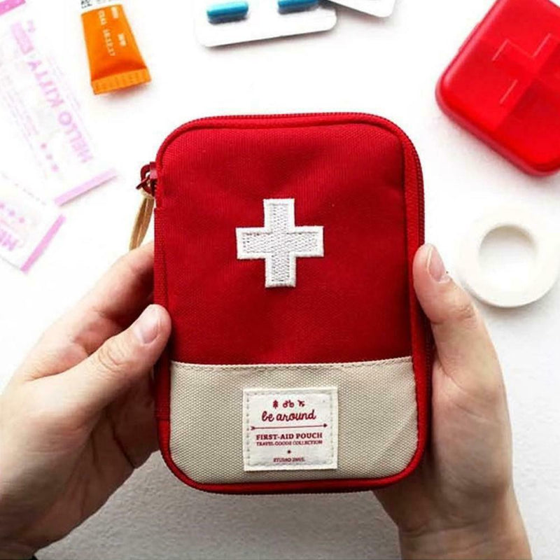 Portable First Aid Emergency Medicine Storage Kit Bag Pill Organizer (Red)