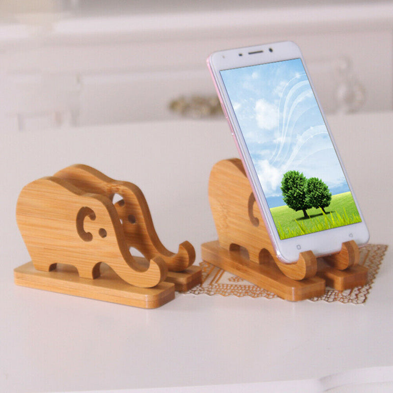 Storage Rack Portable Bracket Cartoon Elephant Stand Desktop Phone Holder Bamboo