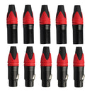 5 Pairs Red 3 Pin XLR Cable Connector Male and Female with PVC Housing and Metal