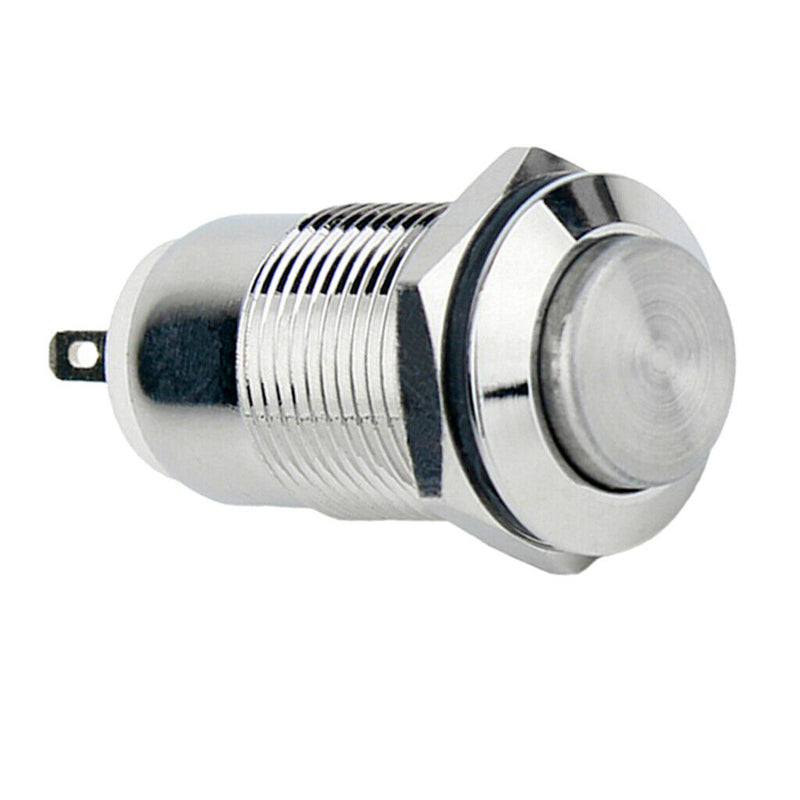12mm 36V/2A Latching Metal Steel Push Button Switch ON/OFF Flat 2-pins