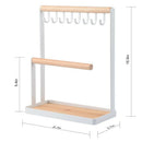 Jewelry Display Stand Holder with Wooden Ring Tray and Hooks Storage Neckla