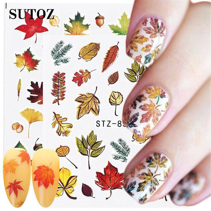 4pc Sheets Autumn Maple Leaf Nail Water Decals Transfer Nail Art Stickers Decor/